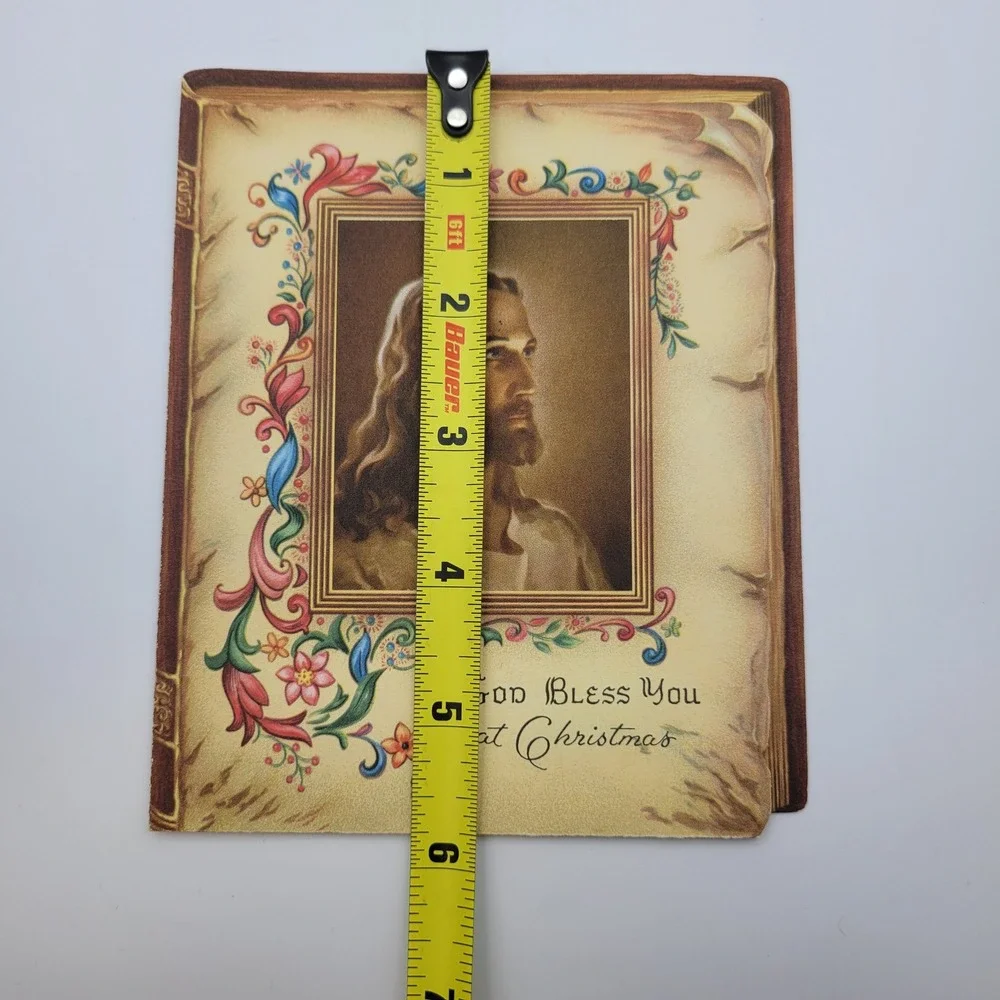 Vintage Religious‎ Christmas Card Jesus God Bless You Book Shaped